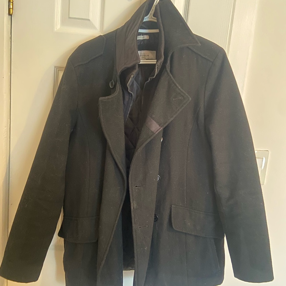 Perry Ellis Black Wool Blend Coat